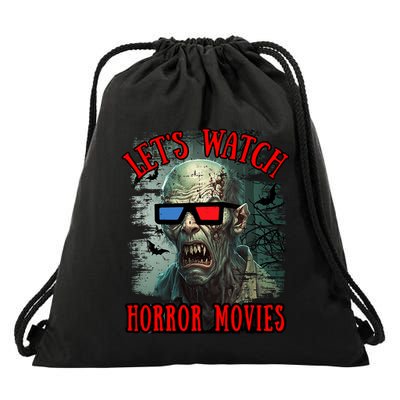 Lets Watch Horror Movies Scary Zombie Halloween Drawstring Bag