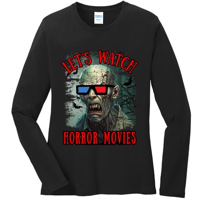 Lets Watch Horror Movies Scary Zombie Halloween Ladies Long Sleeve Shirt