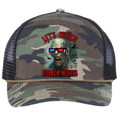 Lets Watch Horror Movies Scary Zombie Halloween Retro Rope Trucker Hat Cap