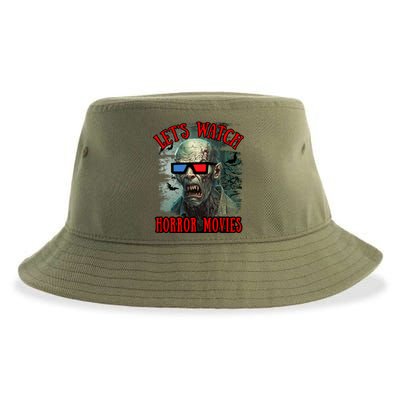 Lets Watch Horror Movies Scary Zombie Halloween Sustainable Bucket Hat