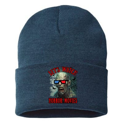 Lets Watch Horror Movies Scary Zombie Halloween Sustainable Knit Beanie