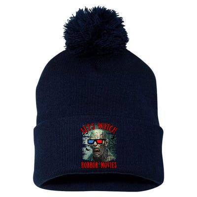 Lets Watch Horror Movies Scary Zombie Halloween Pom Pom 12in Knit Beanie