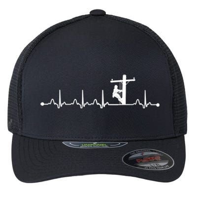 Line Worker Heartbeat Ekg Proud American Line Worker Great Gift Flexfit Unipanel Trucker Cap