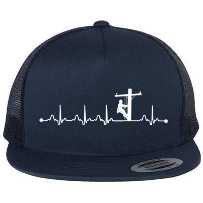 Line Worker Heartbeat Ekg Proud American Line Worker Great Gift Flat Bill Trucker Hat