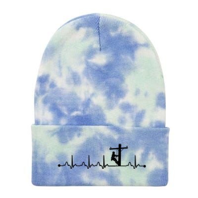 Line Worker Heartbeat Ekg Proud American Line Worker Great Gift Tie Dye 12in Knit Beanie