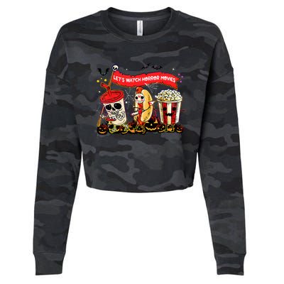 Lets Watch Horror Movies Halloween Funny Ghost Skeleton Cropped Pullover Crew