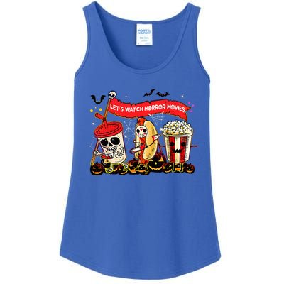 Lets Watch Horror Movies Halloween Funny Ghost Skeleton Ladies Essential Tank