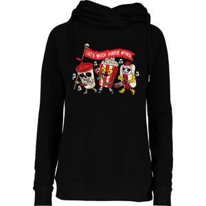 Lets Watch Horror Movies Halloween Funny Ghost Skeleton Womens Funnel Neck Pullover Hood