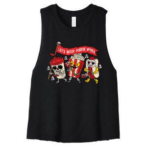 Lets Watch Horror Movies Halloween Funny Ghost Skeleton Women's Racerback Cropped Tank