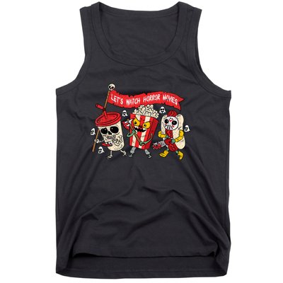 Lets Watch Horror Movies Halloween Funny Ghost Skeleton Tank Top