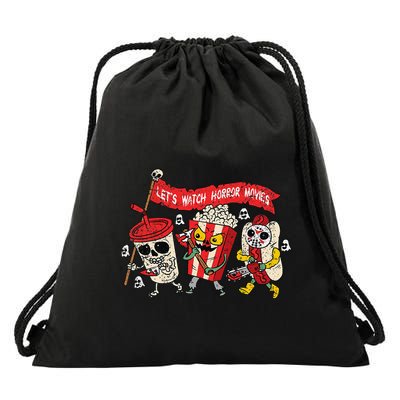 Lets Watch Horror Movies Halloween Funny Ghost Skeleton Drawstring Bag