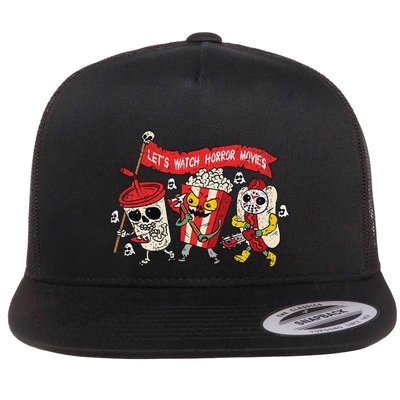 Lets Watch Horror Movies Halloween Funny Ghost Skeleton Flatbill Hat