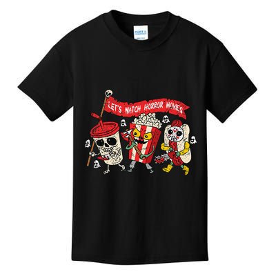 Lets Watch Horror Movies Halloween Funny Ghost Skeleton Kids T-Shirt