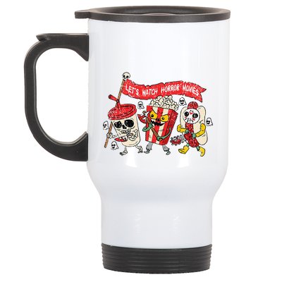 Lets Watch Horror Movies Halloween Funny Ghost Skeleton Stainless Steel Travel Mug