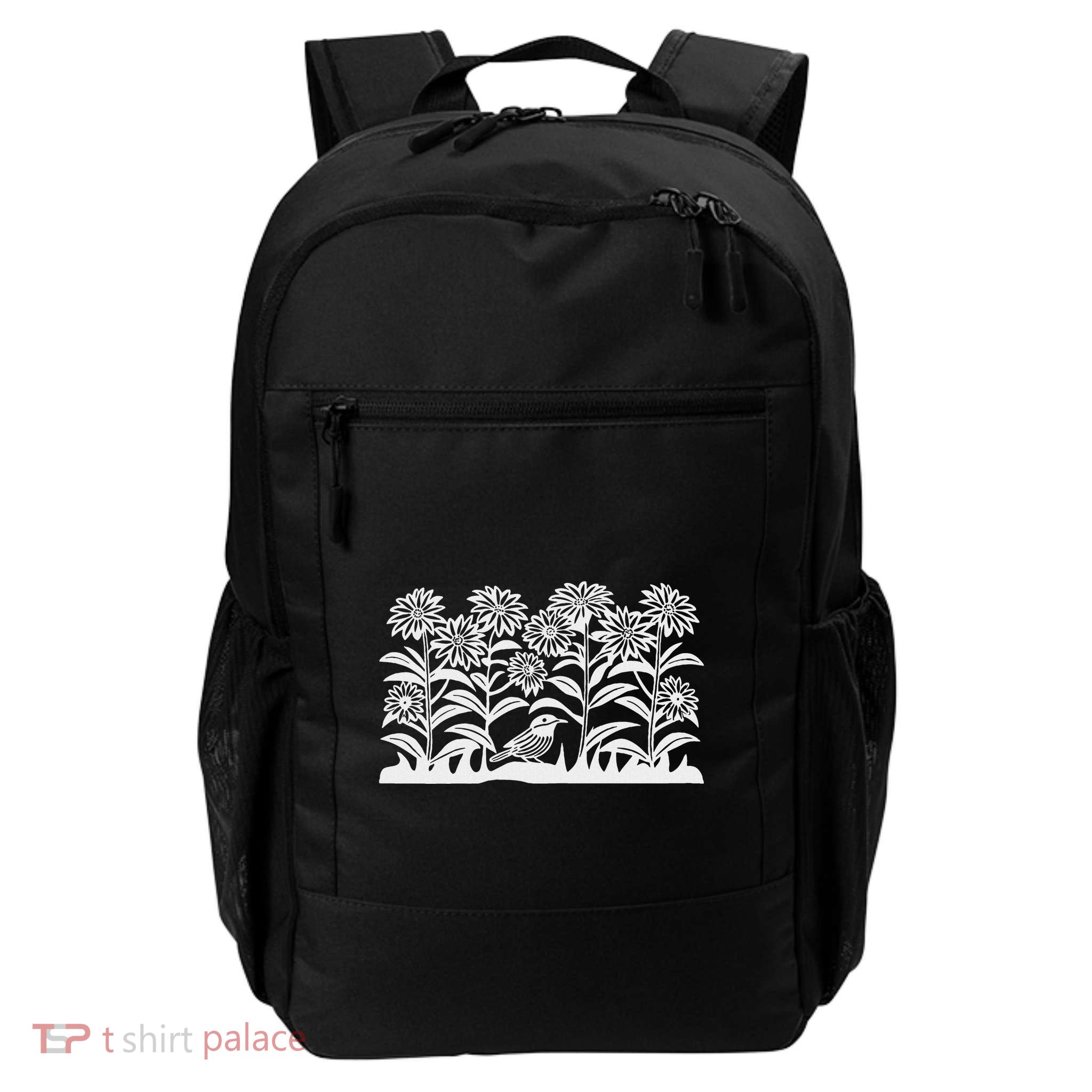 Little Wren In Zinnia Flowers Graphic Bird Garden Art Daily Commute Backpack