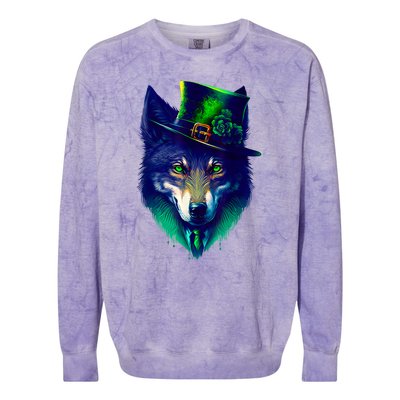 Leprechaun Wolf Irish Wolf Lover St Patrick's Day Colorblast Crewneck Sweatshirt