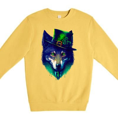 Leprechaun Wolf Irish Wolf Lover St Patrick's Day Premium Crewneck Sweatshirt