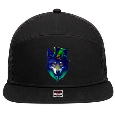Leprechaun Wolf Irish Wolf Lover St Patrick's Day 7 Panel Mesh Trucker Snapback Hat