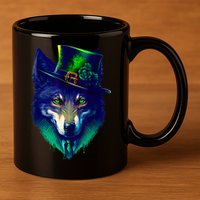 Leprechaun Wolf Irish Wolf Lover St Patrick's Day 11oz C Handle Ceramic Mug
