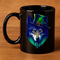 Leprechaun Wolf Irish Wolf Lover St Patrick's Day 11oz C Handle Ceramic Mug