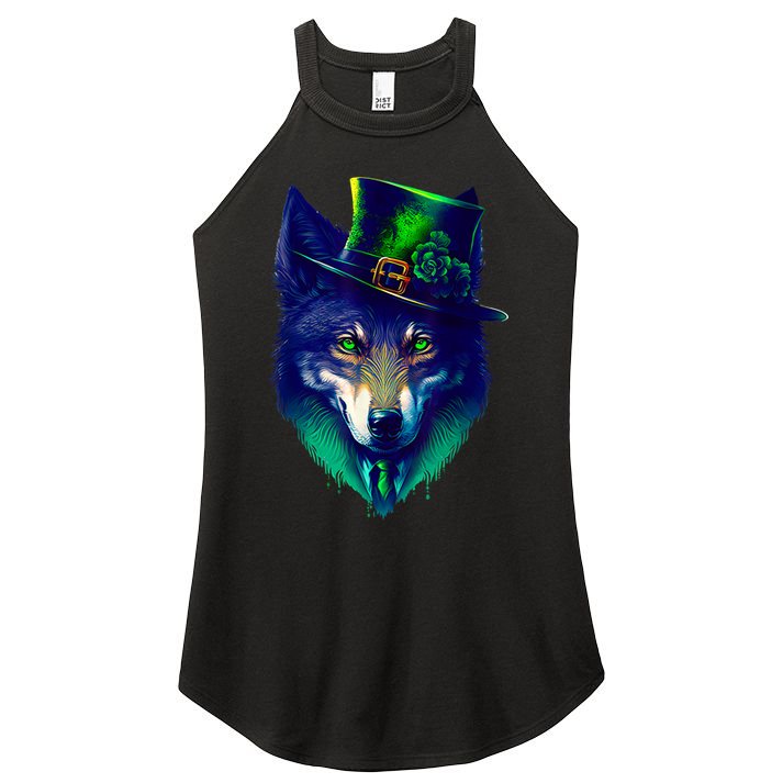 Leprechaun Wolf Irish Wolf Lover St Patrick's Day Women's Perfect Tri Rocker Tank