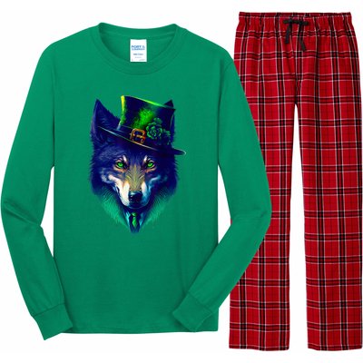 Leprechaun Wolf Irish Wolf Lover St Patrick's Day Long Sleeve Pajama Set