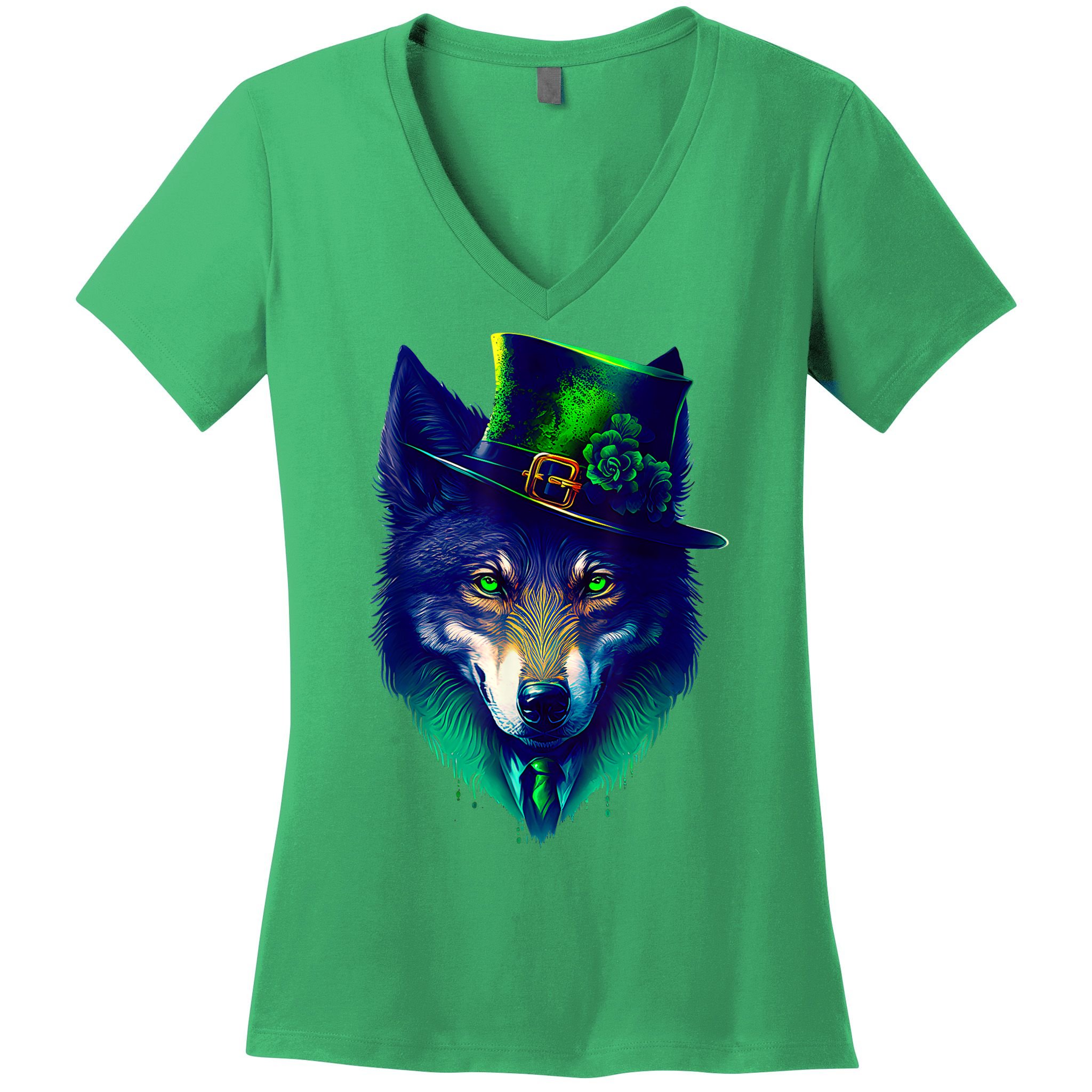 Leprechaun Wolf Irish Wolf Lover St Patrick's Day Women's V-Neck T-Shirt