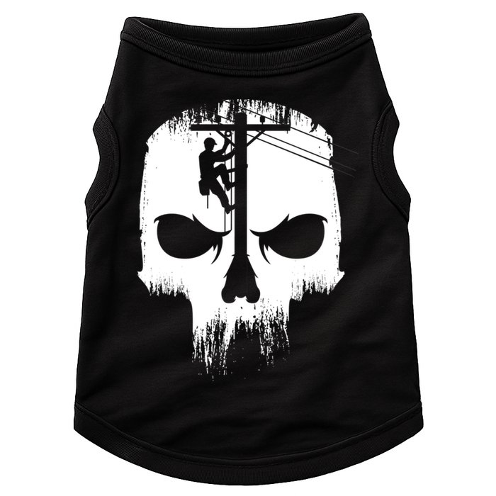 Lineman Worker Journeyman Skull Line Man Patriotic Labor Day Doggie Tank