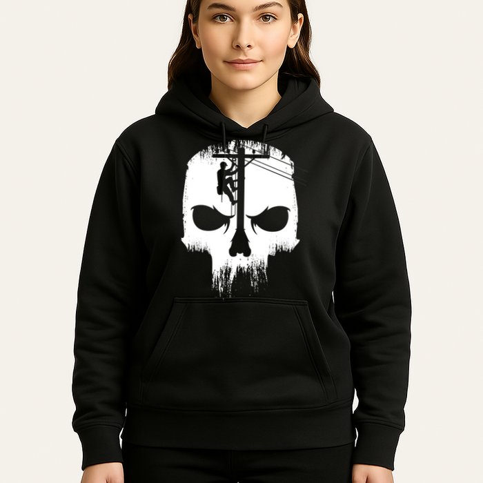 Lineman Worker Journeyman Skull Line Man Patriotic Labor Day Hoodie