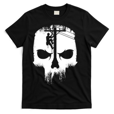 Lineman Worker Journeyman Skull Line Man Patriotic Labor Day T-Shirt