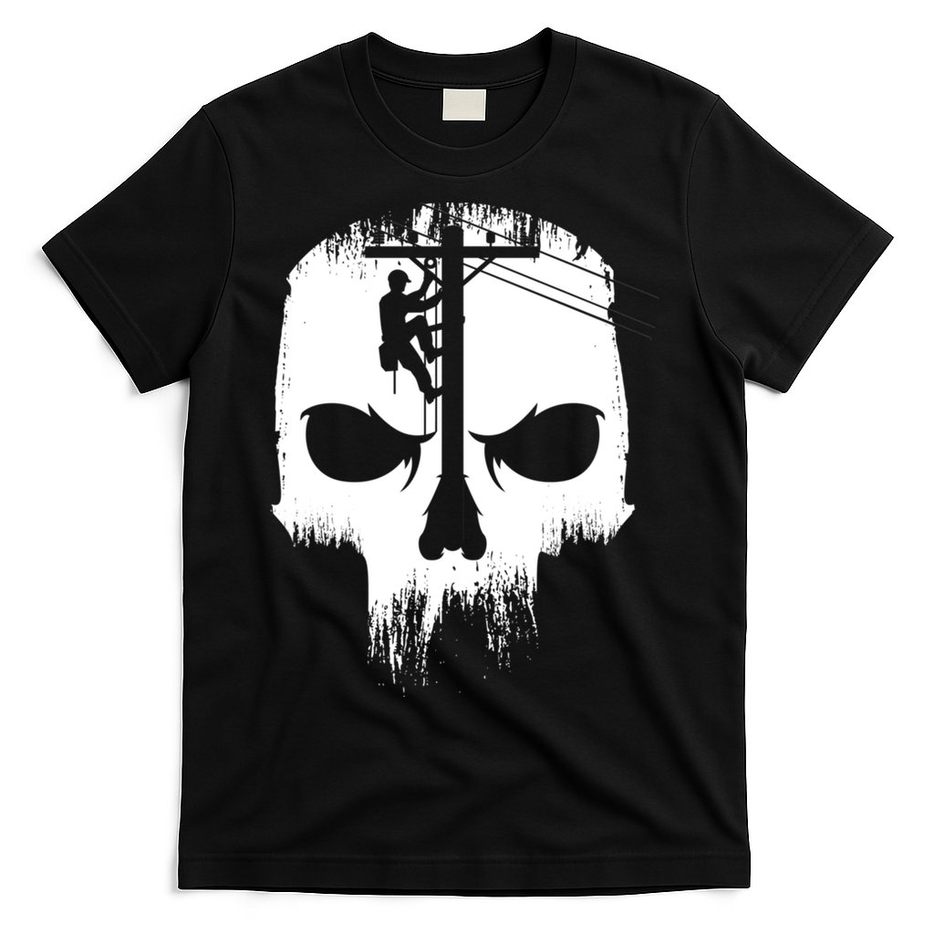 Lineman Worker Journeyman Skull Line Man Patriotic Labor Day T-Shirt