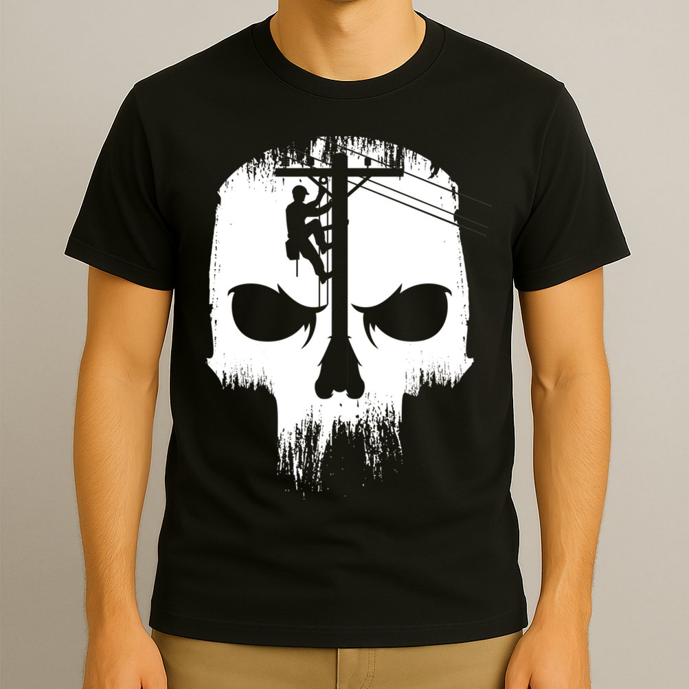 Lineman Worker Journeyman Skull Line Man Patriotic Labor Day T-Shirt