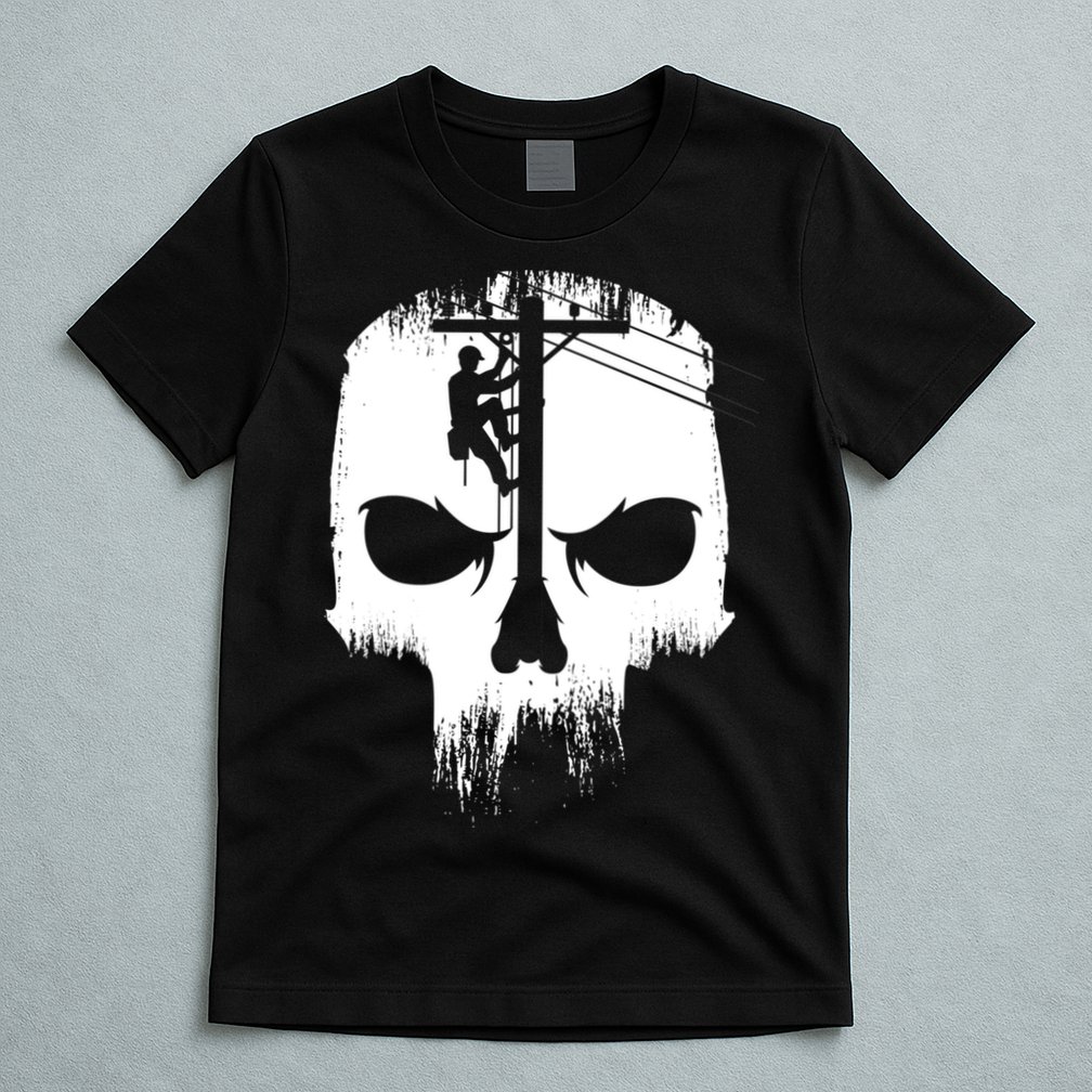 Lineman Worker Journeyman Skull Line Man Patriotic Labor Day T-Shirt