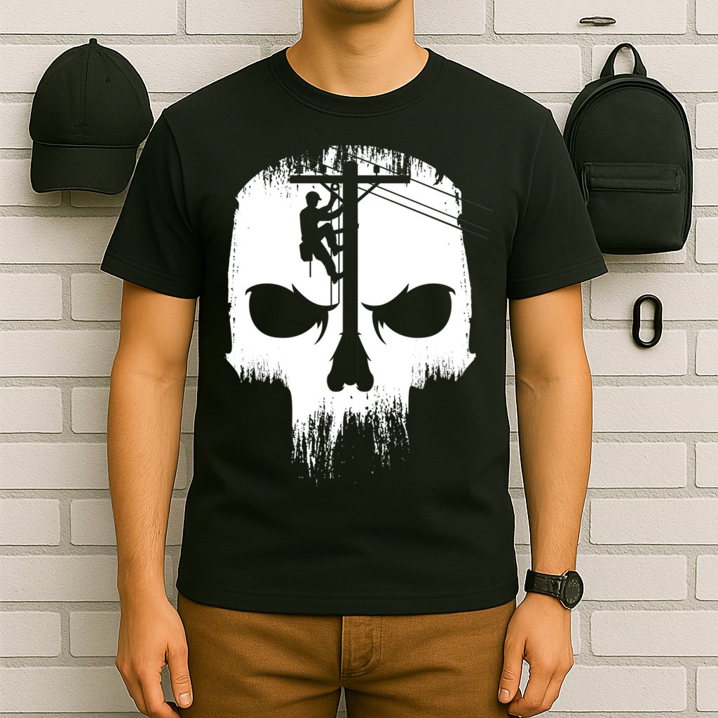 Lineman Worker Journeyman Skull Line Man Patriotic Labor Day T-Shirt