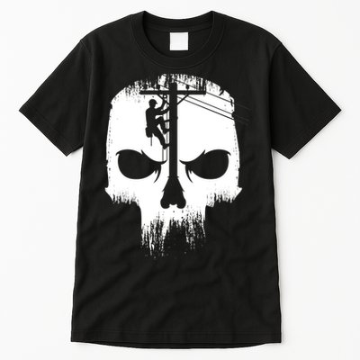Lineman Worker Journeyman Skull Line Man Patriotic Labor Day Tall T-Shirt