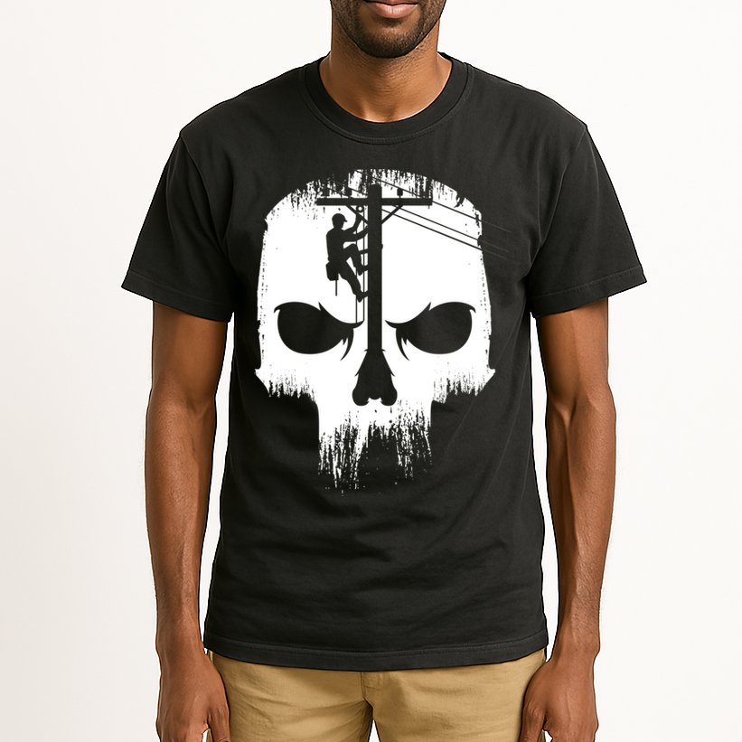 Lineman Worker Journeyman Skull Line Man Patriotic Labor Day Tall T-Shirt