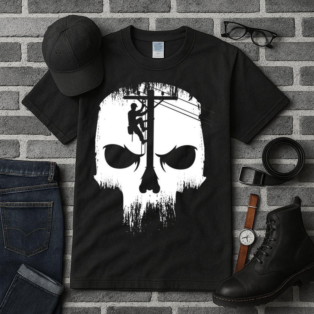 Lineman Worker Journeyman Skull Line Man Patriotic Labor Day Tall T-Shirt