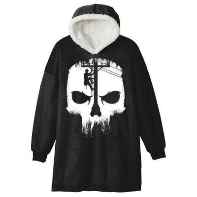 Lineman Worker Journeyman Skull Line Man Patriotic Labor Day Hooded Wearable Blanket