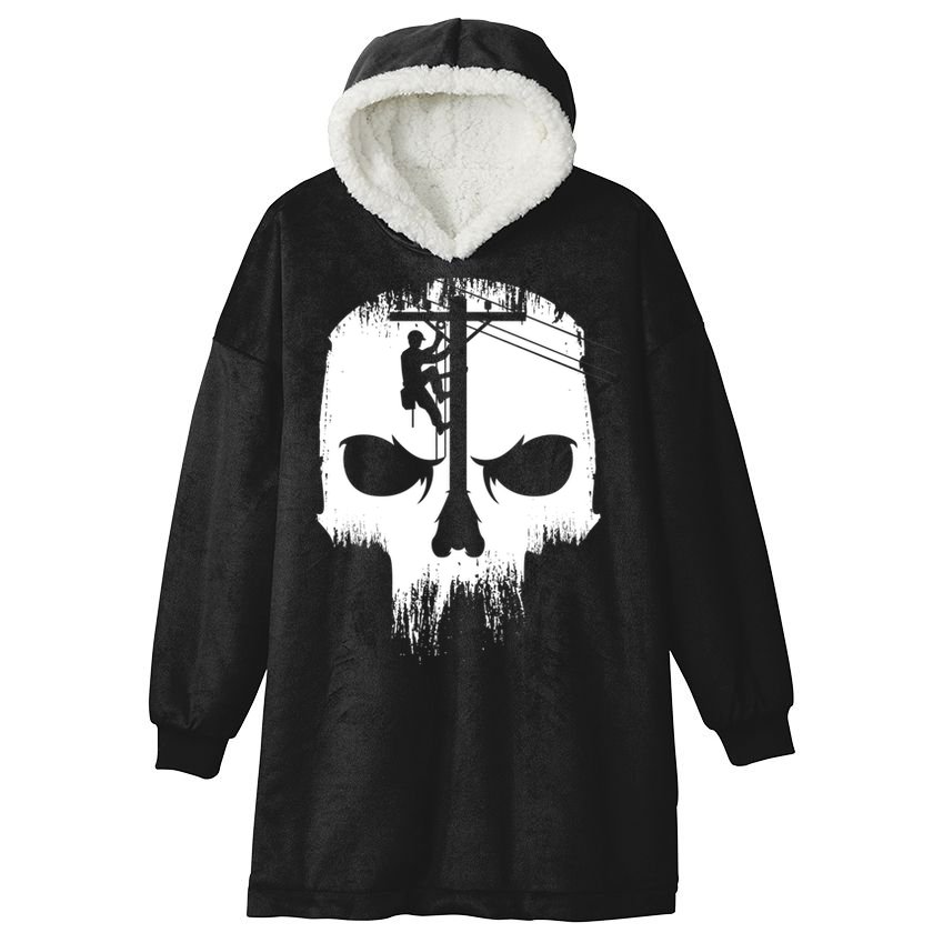 Lineman Worker Journeyman Skull Line Man Patriotic Labor Day Hooded Wearable Blanket