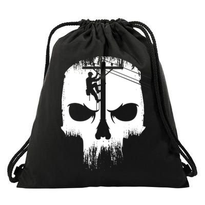 Lineman Worker Journeyman Skull Line Man Patriotic Labor Day Drawstring Bag
