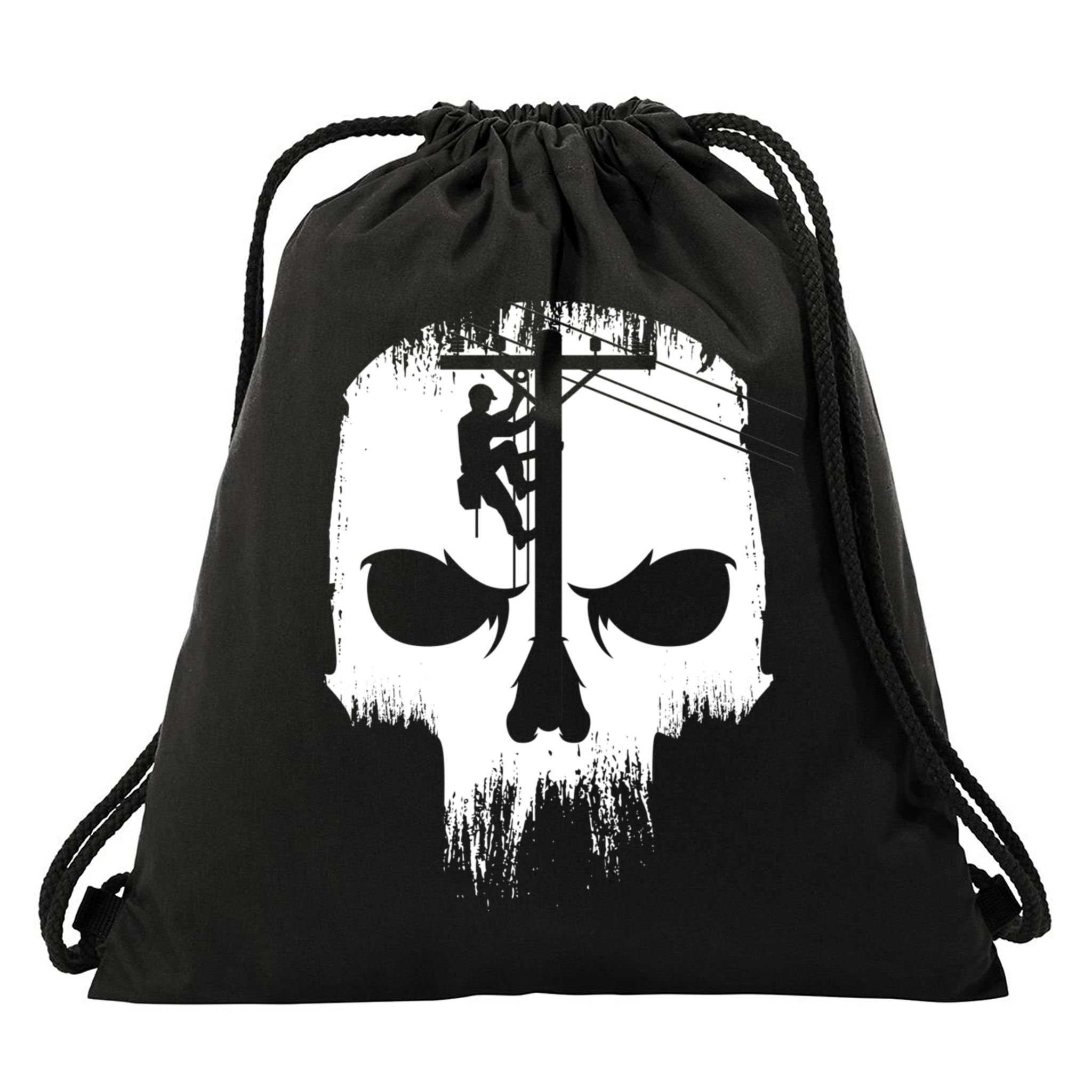 Lineman Worker Journeyman Skull Line Man Patriotic Labor Day Drawstring Bag