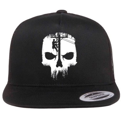 Lineman Worker Journeyman Skull Line Man Patriotic Labor Day Flat Bill Trucker Hat