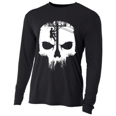 Lineman Worker Journeyman Skull Line Man Patriotic Labor Day Cooling Performance Long Sleeve Crew
