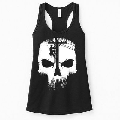 Lineman Worker Journeyman Skull Line Man Patriotic Labor Day Womens Tank Top