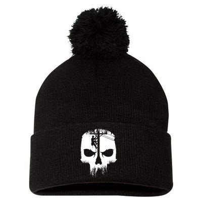 Lineman Worker Journeyman Skull Line Man Patriotic Labor Day Pom Pom 12in Knit Beanie