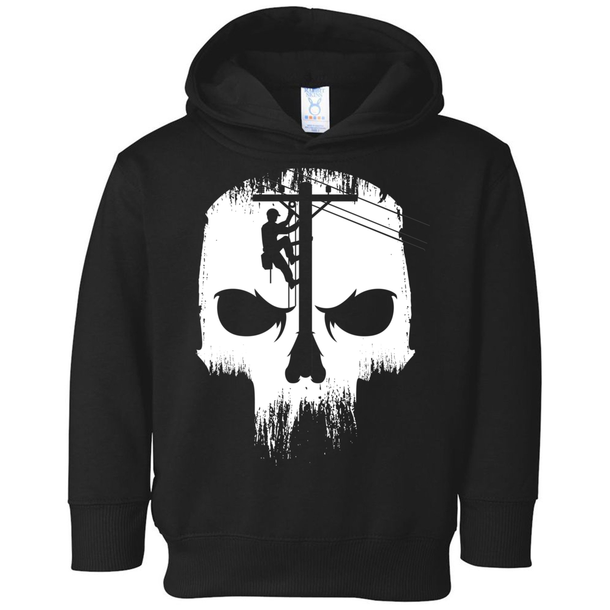 Lineman Worker Journeyman Skull Line Man Patriotic Labor Day Toddler Hoodie