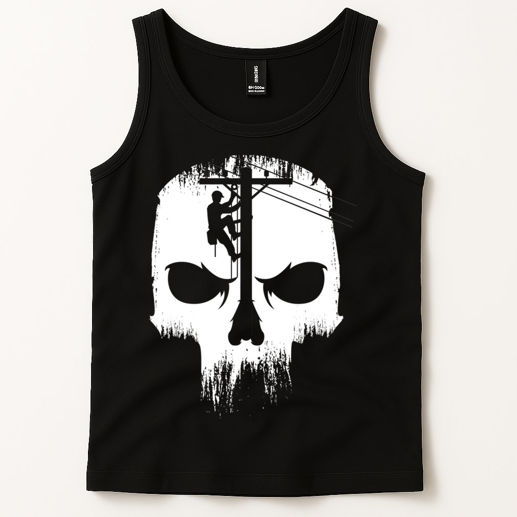 Lineman Worker Journeyman Skull Line Man Patriotic Labor Day Tank Top