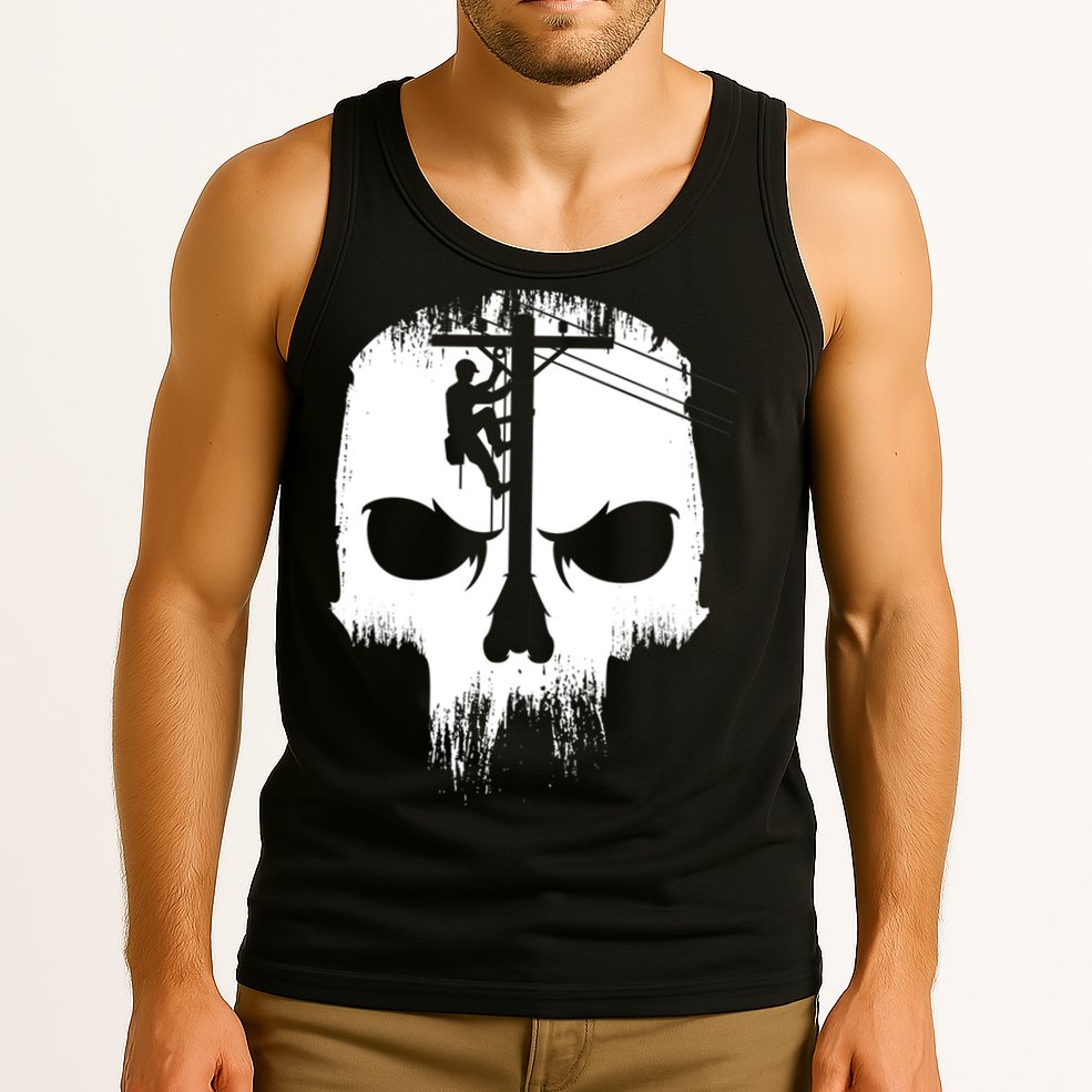 Lineman Worker Journeyman Skull Line Man Patriotic Labor Day Tank Top