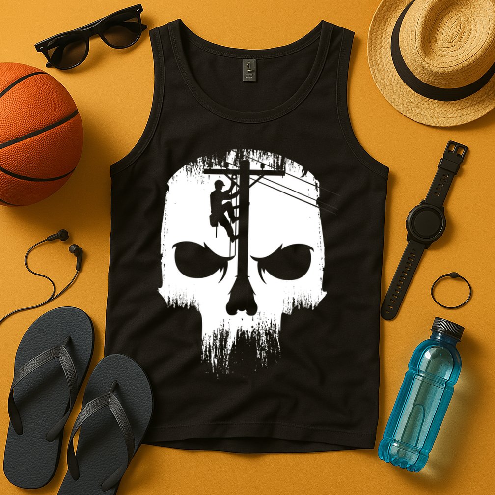 Lineman Worker Journeyman Skull Line Man Patriotic Labor Day Tank Top