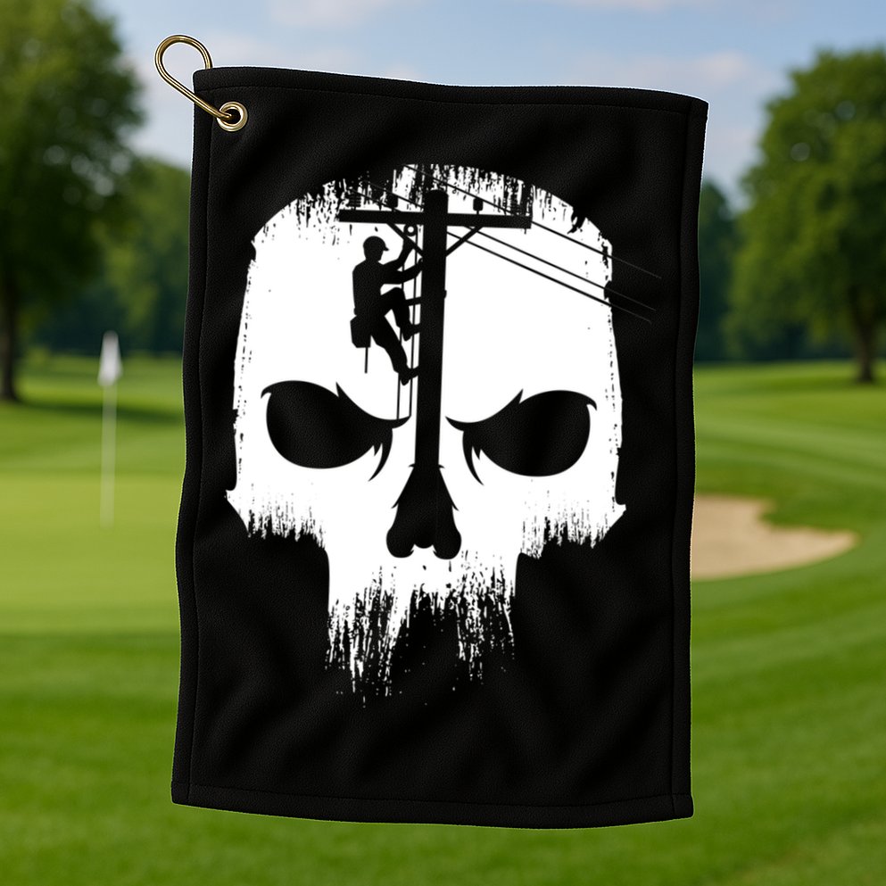 Lineman Worker Journeyman Skull Line Man Patriotic Labor Day Golf Towel